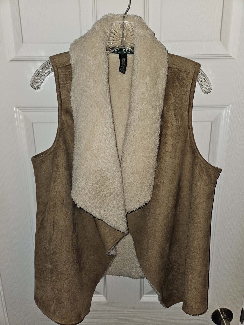 Lauren Ralph Lauren Brown Suede-Look Vest with Cream Shearling Collar